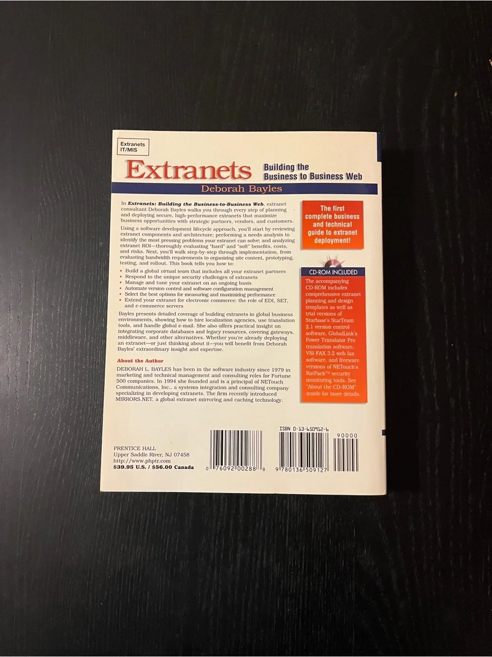 (Original $39.95) Prentice Hall Extranets Deborah Bayles IT Book CD-ROM 1998 PB